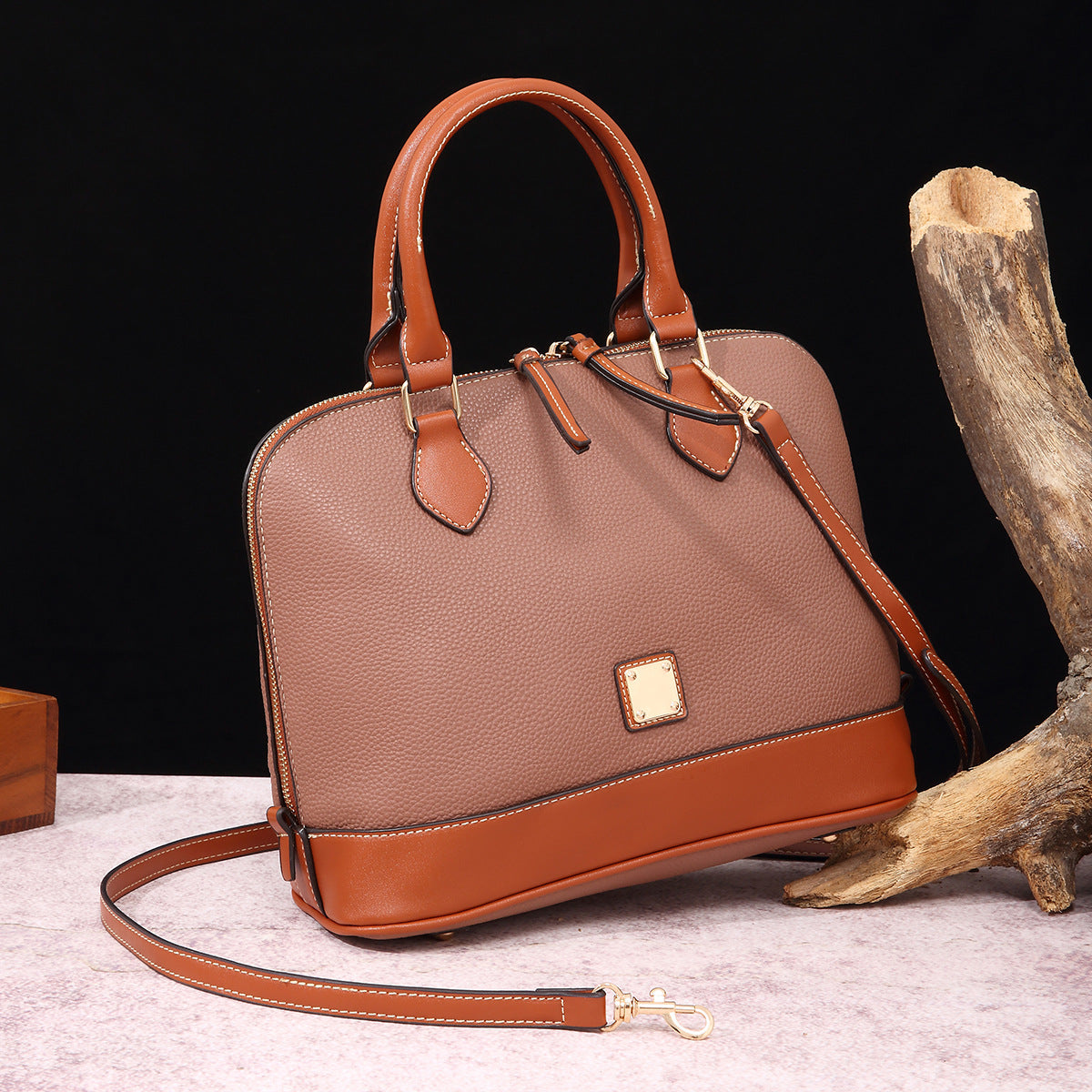Vintage Pebbled PU Leather Dome Satchel Handbag