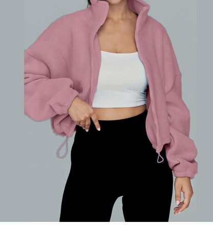 Women's Oversized Stand Collar Zip Up Fleece Jacket