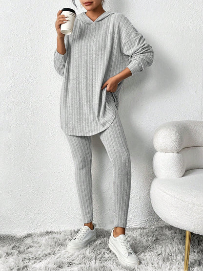 Women's Ribbed Oversized Hoodie Lounge Pants Set Fall