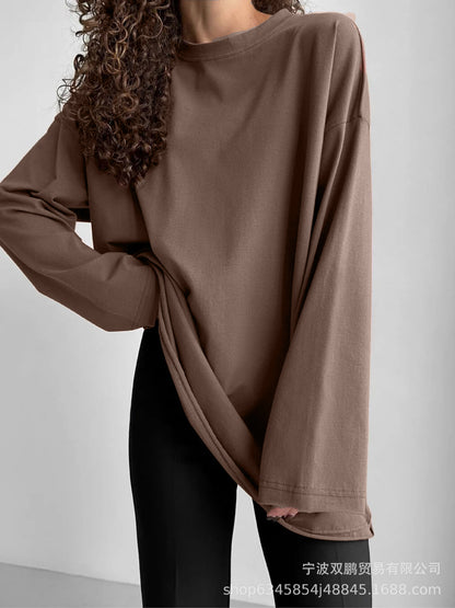 Women's Oversized Distressed Cotton Long Sleeve Tee