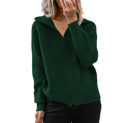 Oversized Ribbed Zip Up Collared Cardigan