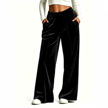 Women's High Waisted Velvet Wide Leg Palazzo Pants