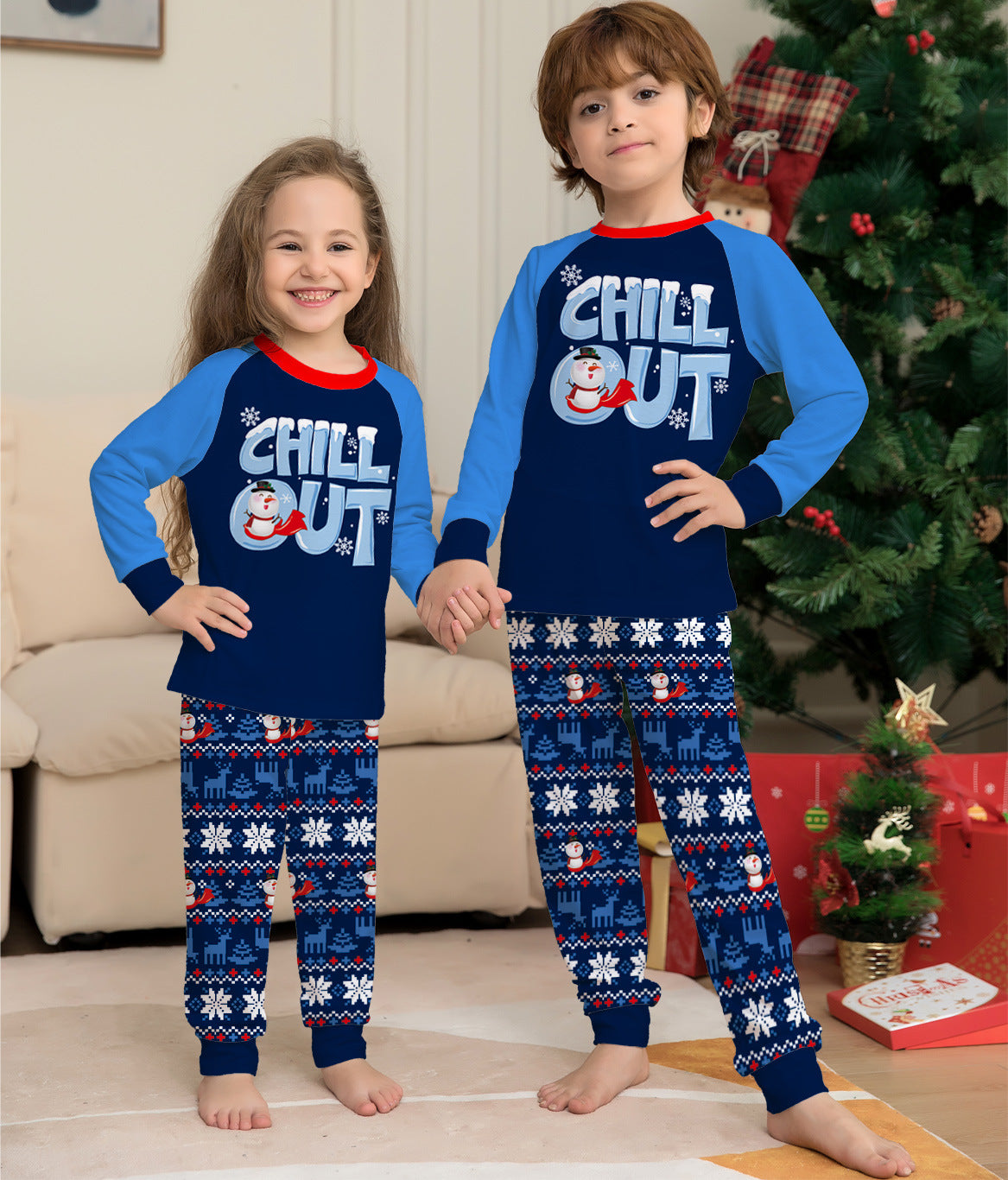 Snowman Alphabet Parent-child Dress Printed Christmas Pajama Set