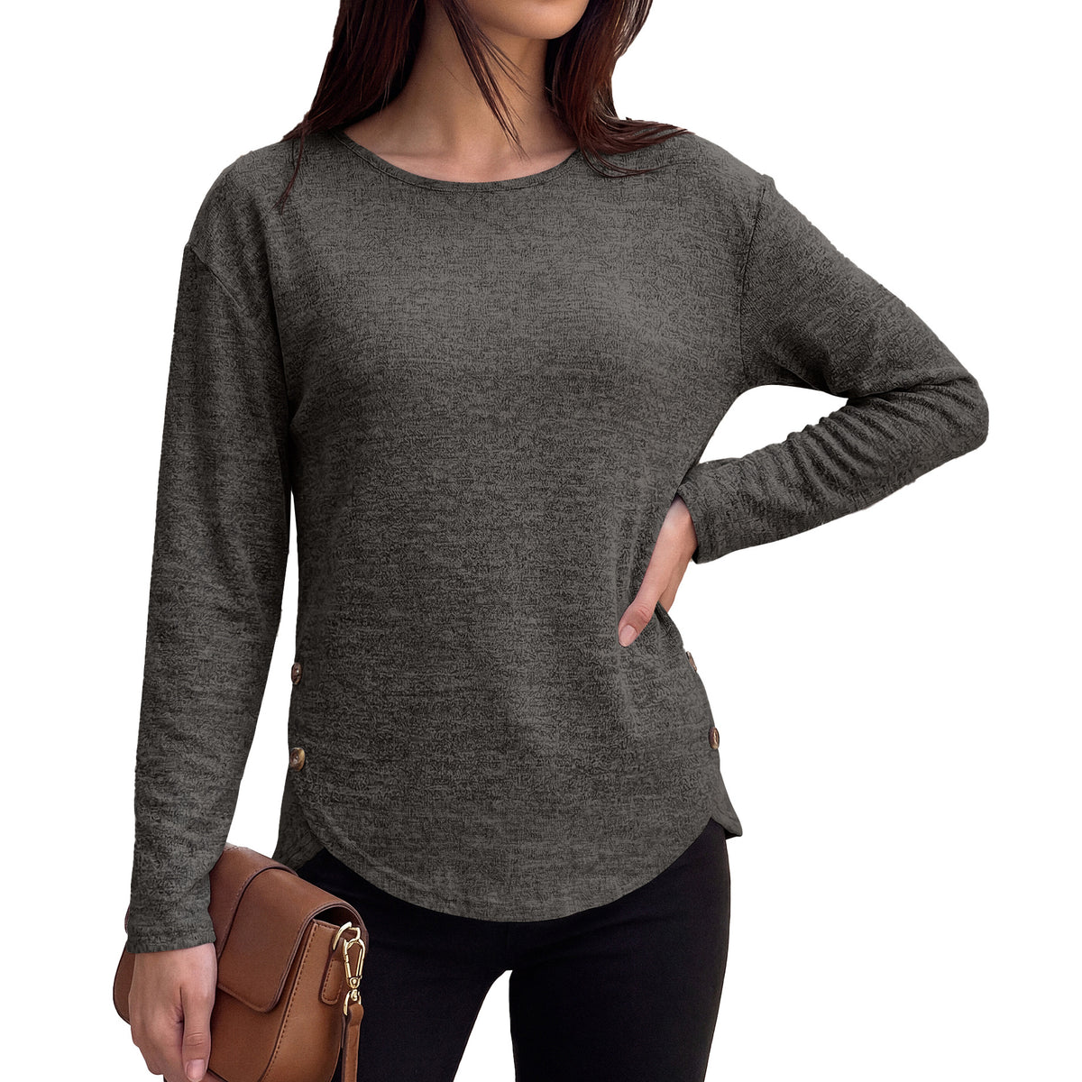 Women's Oversized Side Button Long Sleeve Tunic Top