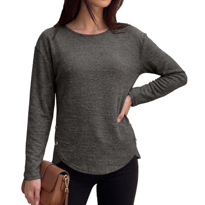 Women's Oversized Side Button Long Sleeve Tunic Top