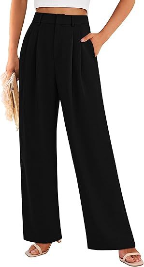 High Waist Wide Leg Trousers with Pockets