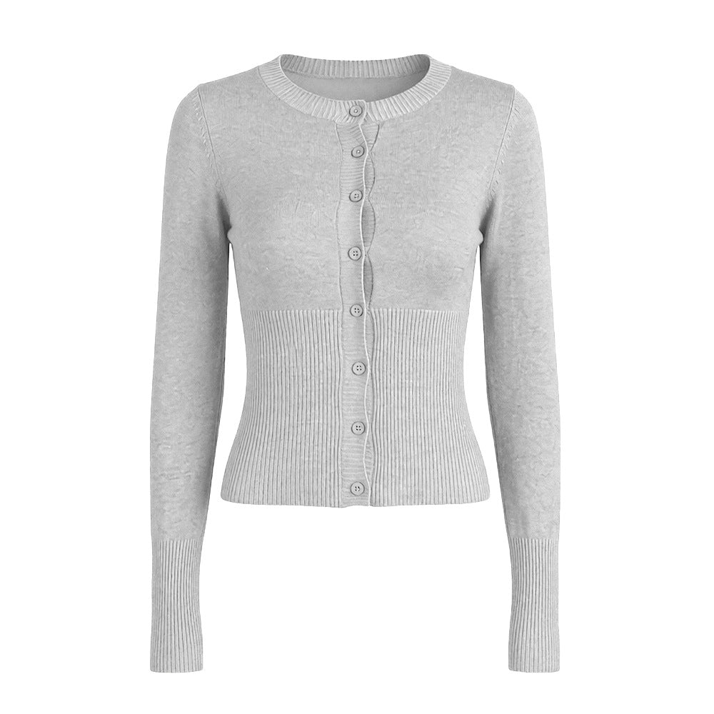 Women's Fitted Button Front Long Sleeve Knit Cardigan