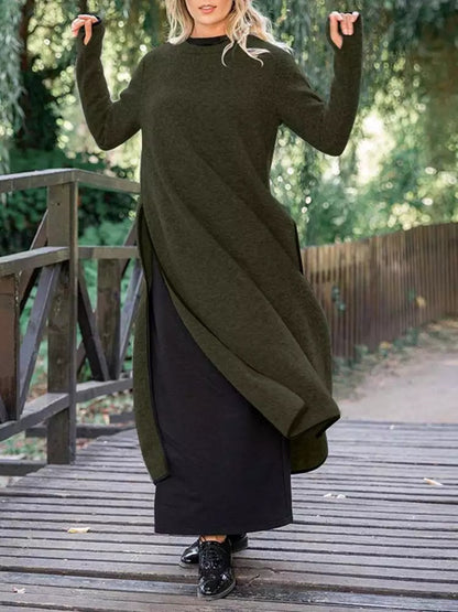 Women's Oversized Fleece Maxi Sweatshirt Dress Side Slit