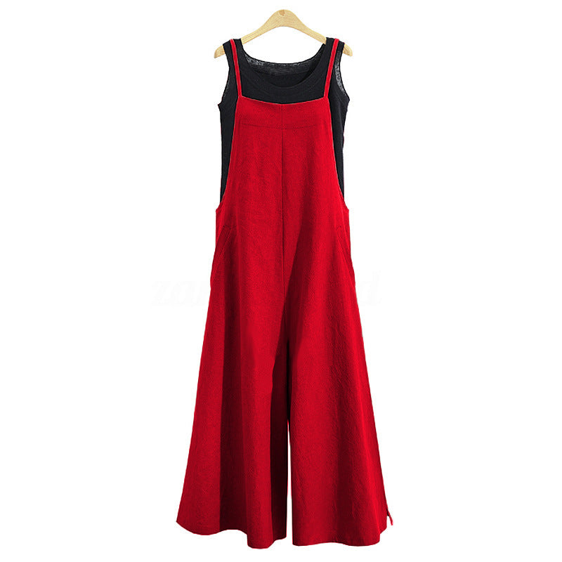 Women's Linen Cotton Wide Leg Jumpsuit Sleeveless Casual