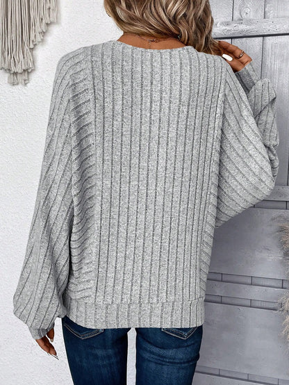 Oversized Ribbed Crew Neck Batwing Sweater