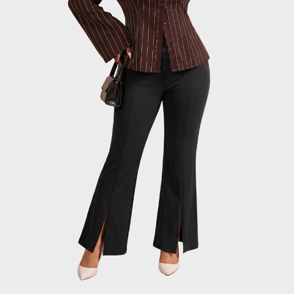 Plus Size High Waist Split Hem Flare Pants