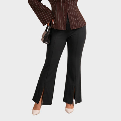 Plus Size High Waist Split Hem Flare Pants