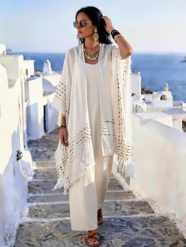 Fringe Kimono Cover Up Resort Lightweight Cardigan