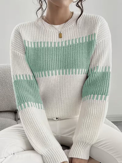 Women's Striped Crew Neck Oversized Knit Pullover Sweater