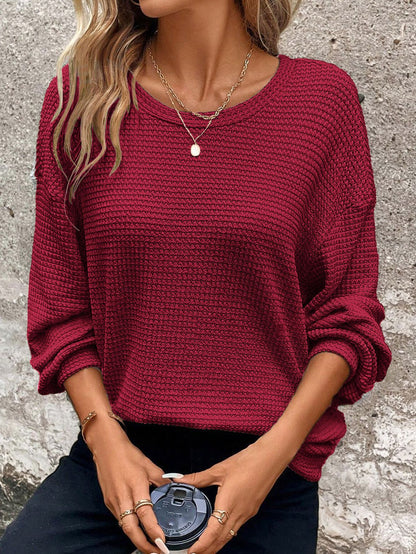 Plus Size Waffle Knit Long Sleeve Pullover Top