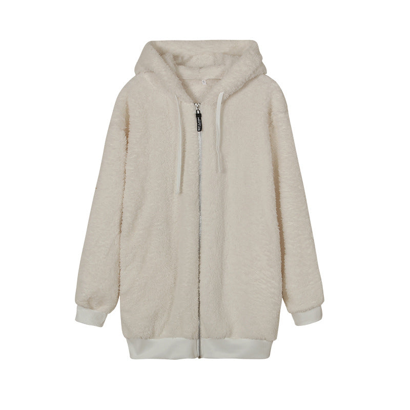Women's Oversized Sherpa Fleece Zip Up Hooded Jacket