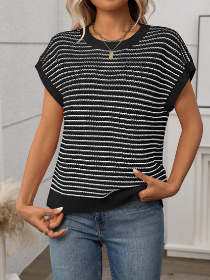 Crew Neck Striped Knit Sweater