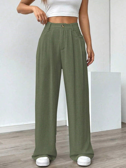 Women's High-Waist Wide-Leg Linen Pants – Casual Loose Summer Trousers