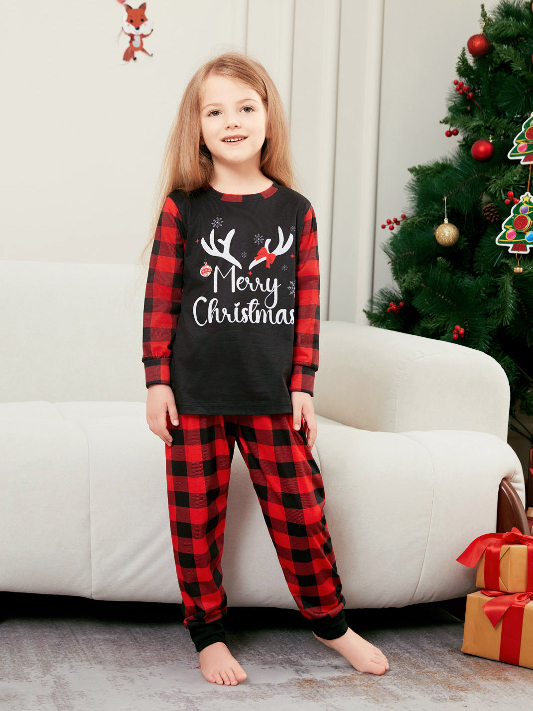 Alphabet Snowflake Plaid Parent-child Print Loungewear Christmas Pajamas