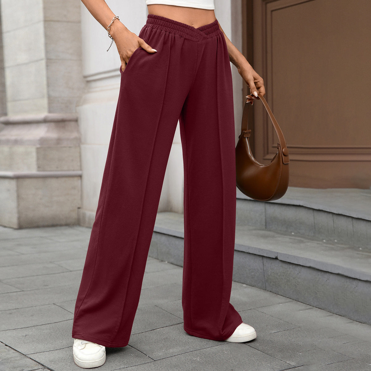 Women's Elastic Waist Wide Leg Pants Casual Loose Fit