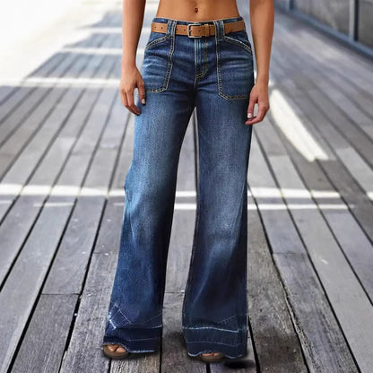 Women's Vintage Washed High Waist Wide Leg Denim Jeans