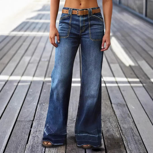Women's Vintage Washed High Waist Wide Leg Denim Jeans