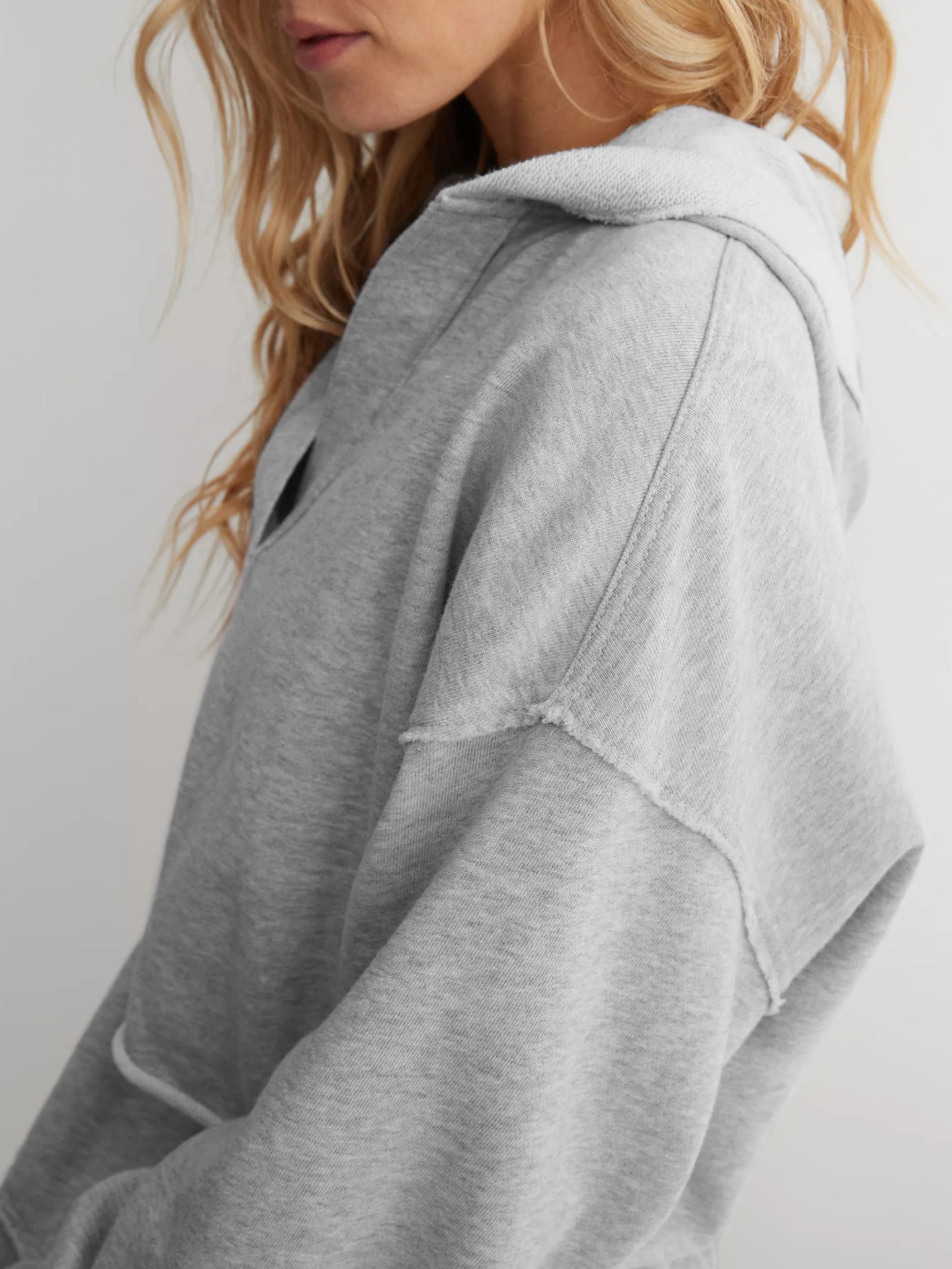 Oversized V Neck Hooded Sweatshirt Pullover Top