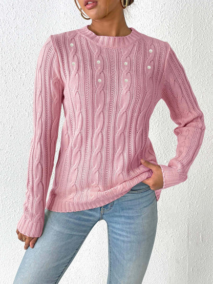 Women's Crew Neck Women's Top Simple Bottom Shirt Pearl Beads