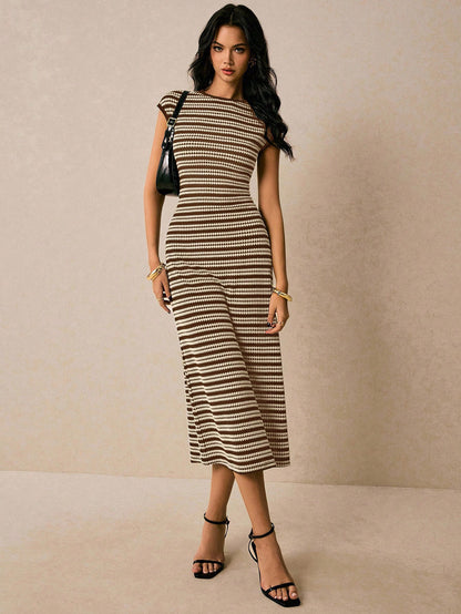 Striped Knit Bodycon Maxi Dress Casual Summer Outfit