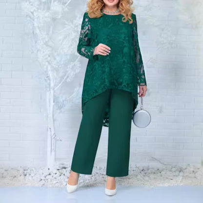 Plus Size Lace Two Piece Pants Set Cocktail Evening