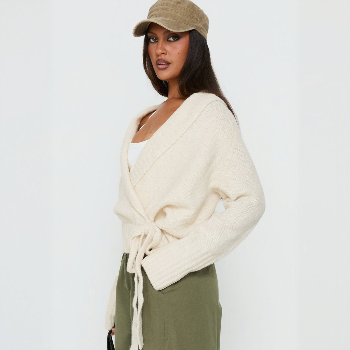 Women's Fuzzy Wrap Cardigan Tie Waist Long Sleeve Sweater