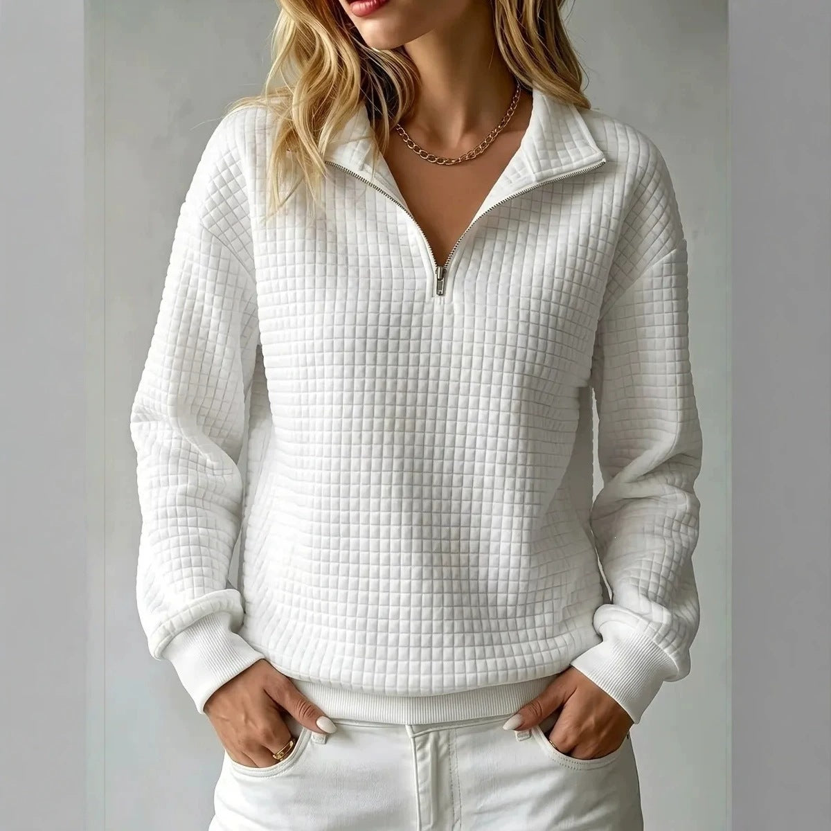 Women's Oversized Waffle Half Zip Pullover Sweatshirt