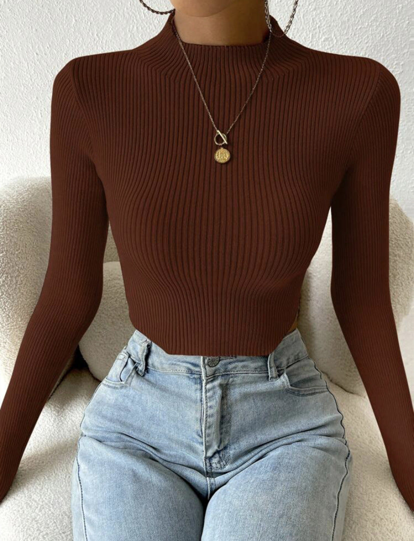 Women's Ribbed Mock Neck Long Sleeve Knit Top