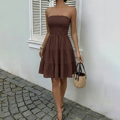 Summer Strapless Smocked Dress Off-Shoulder A-Line Casual