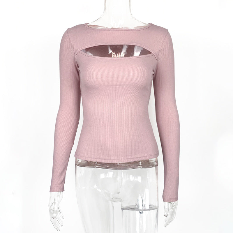 Women's Sexy Cutout Ribbed Long Sleeve Fitted Top