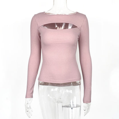 Women's Sexy Cutout Ribbed Long Sleeve Fitted Top