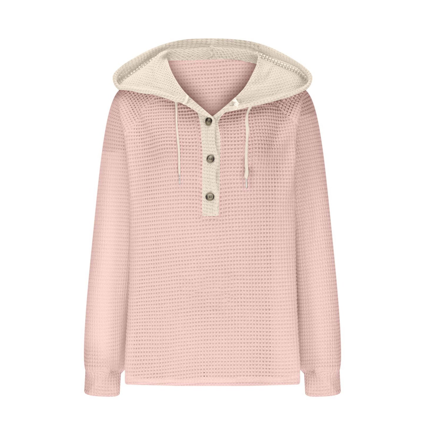 Women's Waffle Knit Color Block Henley Hoodie Long Sleeve