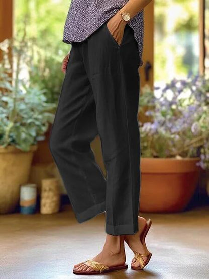 Women's Casual Straight Leg Cotton Linen Pants with Pockets