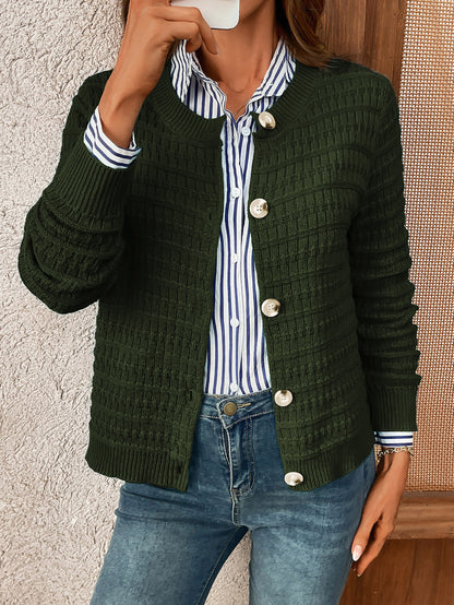 Classic Knit Button Cardigan Sweater with Textured Pattern