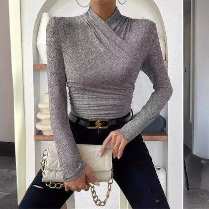 Women's Surplice Ruched Long Sleeve Fitted Top