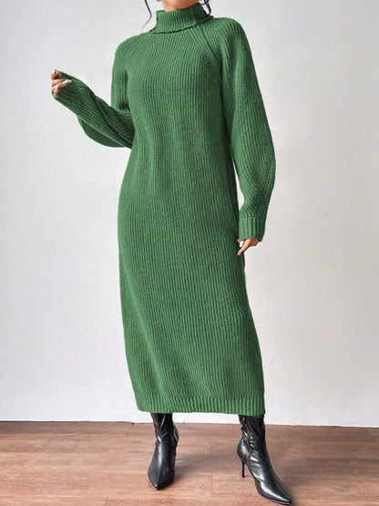 Women's Turtleneck Ribbed Sweater Dress Long Sleeve Maxi