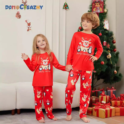 Deer Penguin Alphabet Christmas Parent-Child Dress Printed Christmas Pajamas