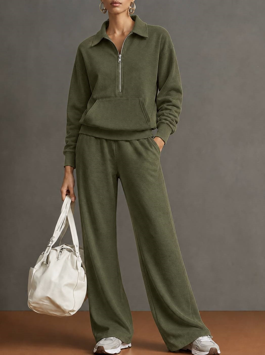 Women's Half Zip Sweatshirt Wide Leg Pants Lounge Set