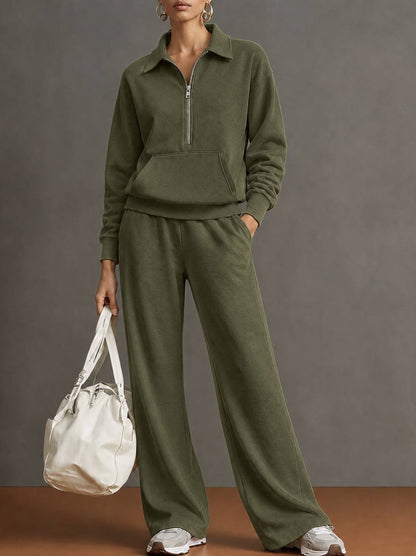 Women's Half Zip Sweatshirt Wide Leg Pants Lounge Set