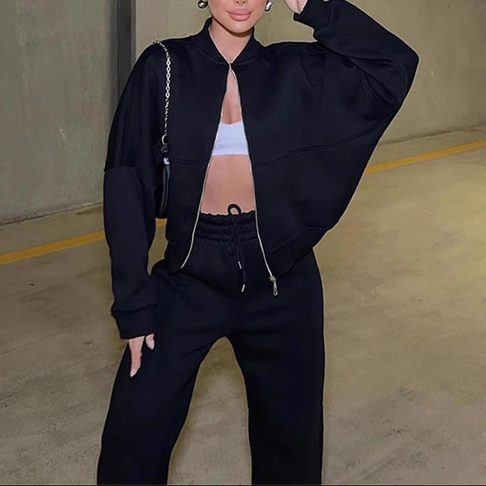 Women's Matching Set Zip Jacket Wide Leg Sweatpants