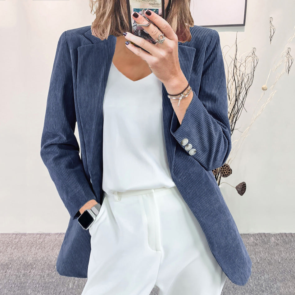 Women's Corduroy Blazer One Button Casual Jacket