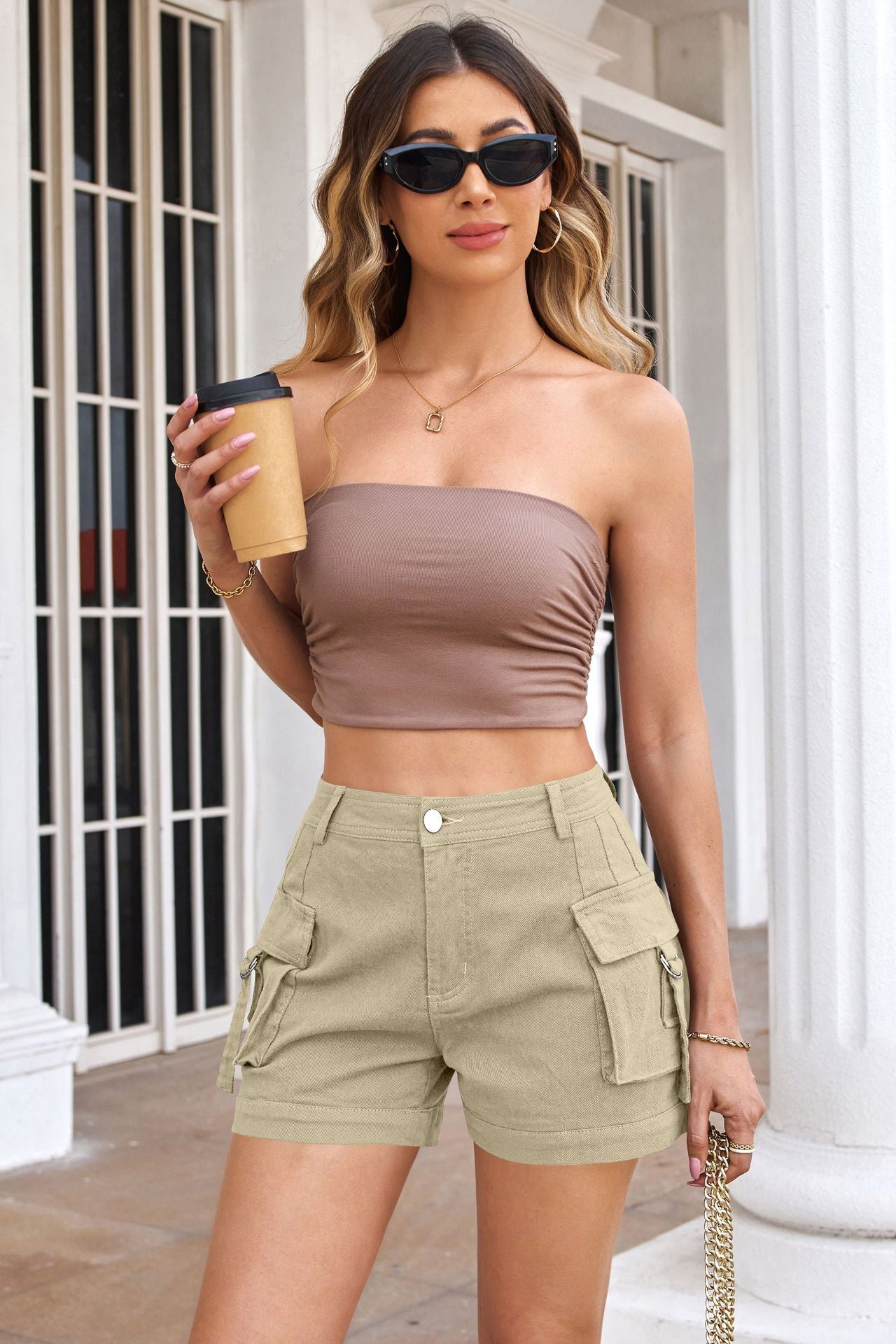 Women's High-Waisted Utility Cargo Shorts with Pockets – Trendy Summer Streetwear