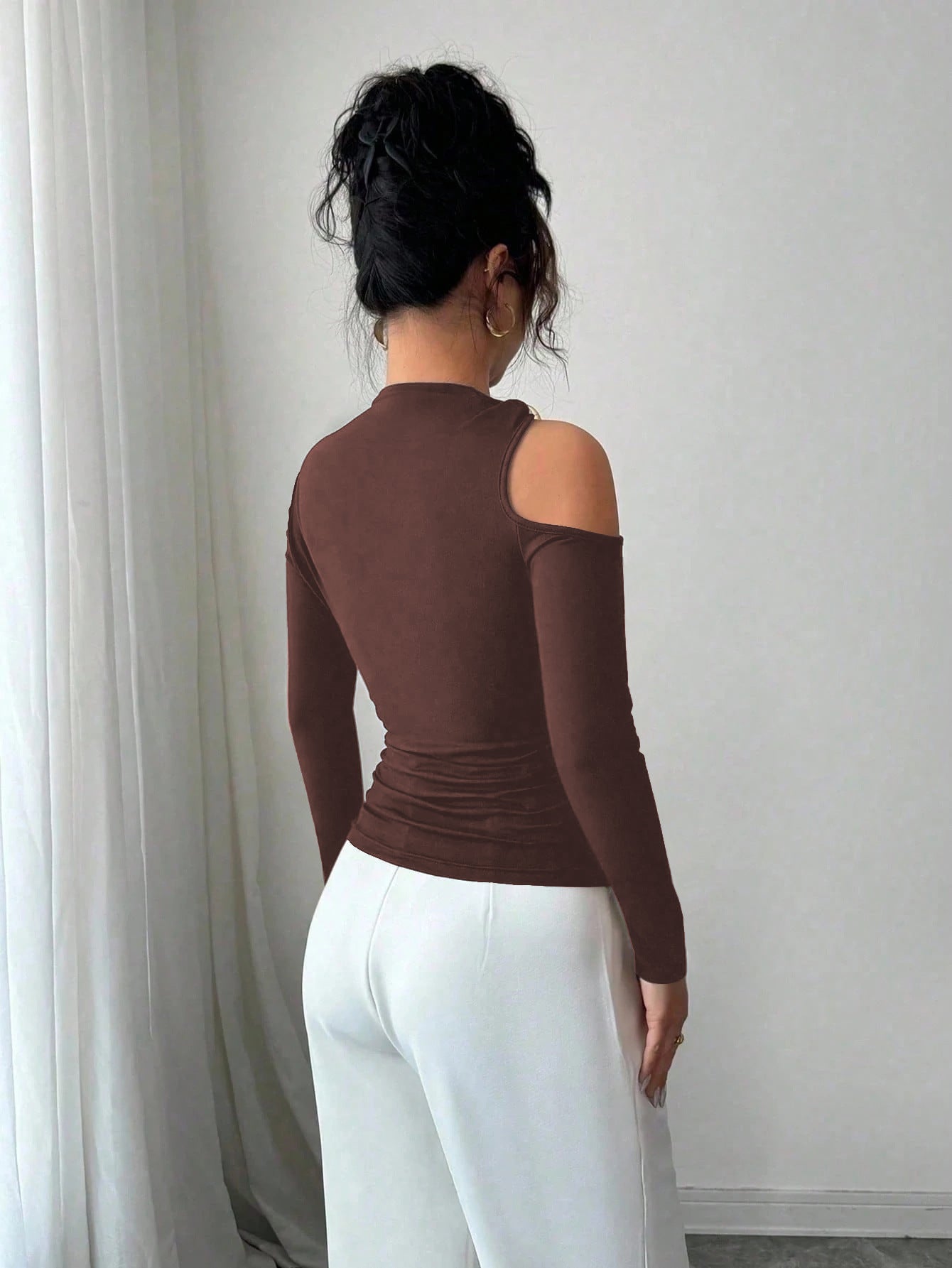 Asymmetrical One Shoulder Ring Long Sleeve Top