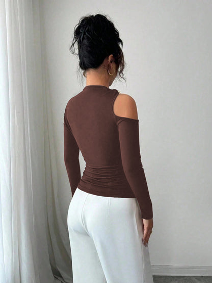 Asymmetrical One Shoulder Ring Long Sleeve Top