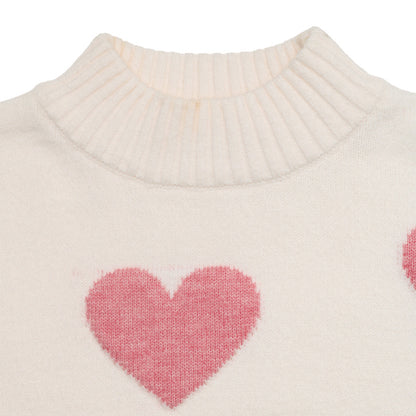 Valentine Heart Pattern Turtleneck Knit Sweater